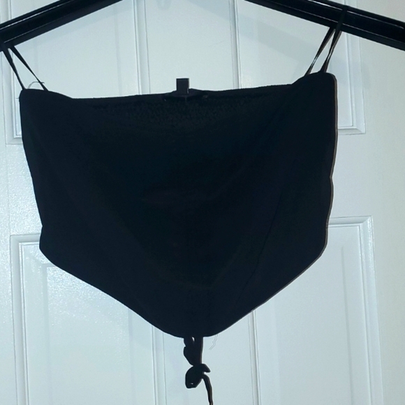 Women crop top strapless elastic on the back  Black L - Picture 1 of 7